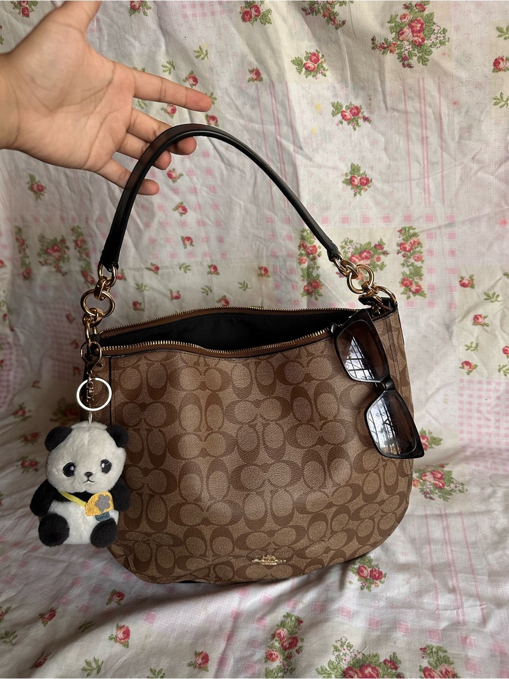 Coach Brown Signature Canvas Hobo with Gold-Tone Hardware